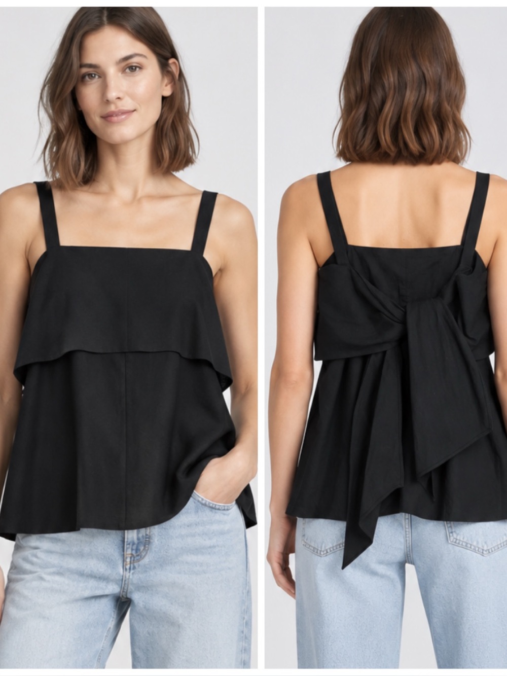 Theory Linen Blend Tie-Back Tank Top in Black